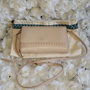 Tory Burch Nude Pink Marion Flat Wallet Crossbody